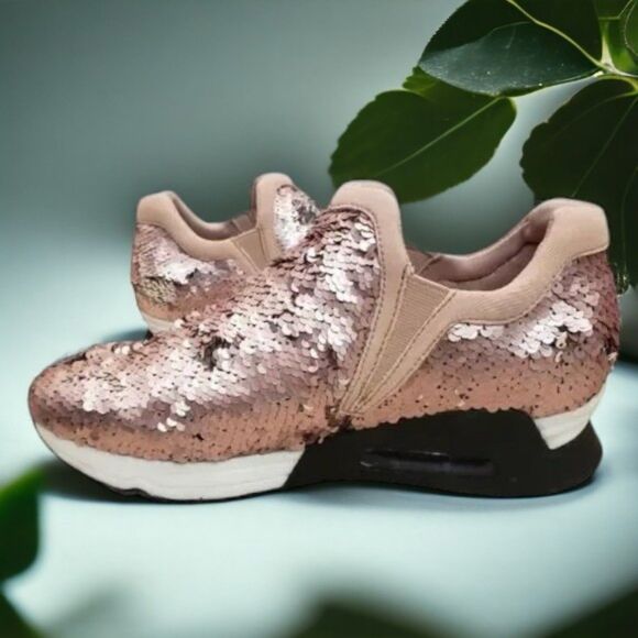 The Fix Barbiecore Glam Luca Slip-On Sequin Jogger Sneaker in Rose Gold - Picture 5 of 7